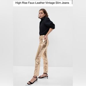Gap High Rise Faux-Leather Vintage Slim Jean in Gold